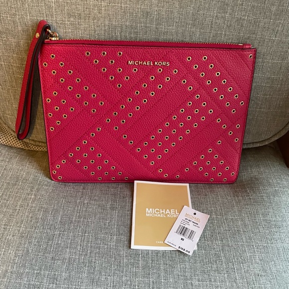 Michael Kors large leather wristlet wallet pink fushia - Picture 1 of 2